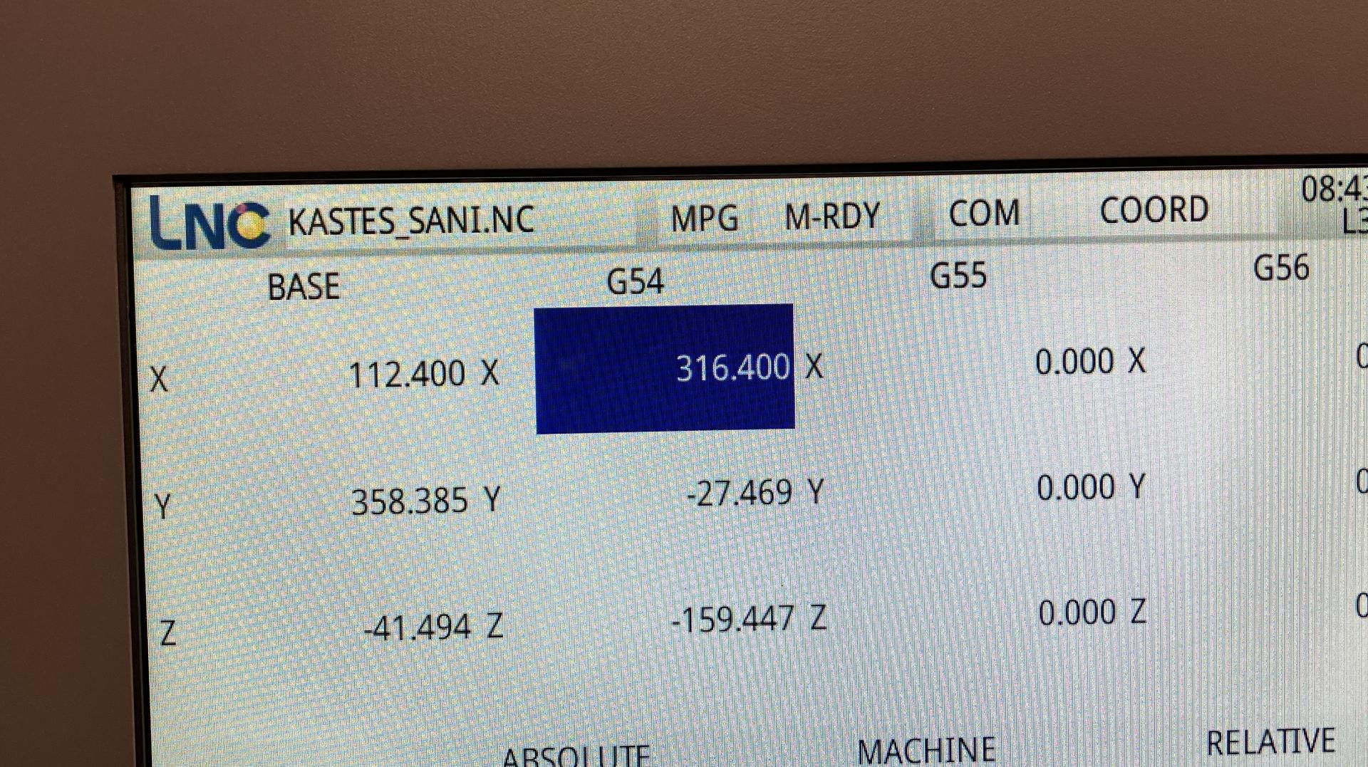 Klikšķis uz G54 X vērtības lauka